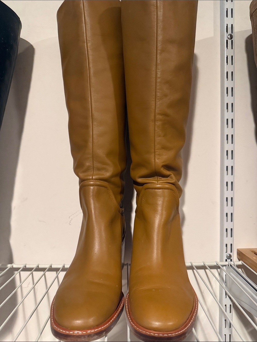Vince Over-the-Knee Leather Boots in Tan Brown